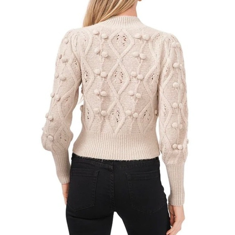 Chelsea & Violet Cream Pom Pom Cable Knit Mock Neck Sweater Medium